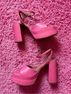 Hot Pink Stacked Platform Heels